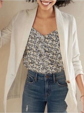 Old Navy Women’s Linen Blend Blazer L Sea Salt Ivory Oversized Suit Jacket New